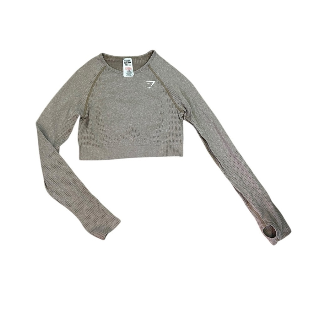 Gymshark Brown Vital Seamless 2.0 Cropped Activewear Long Sleeve Top Womens Med